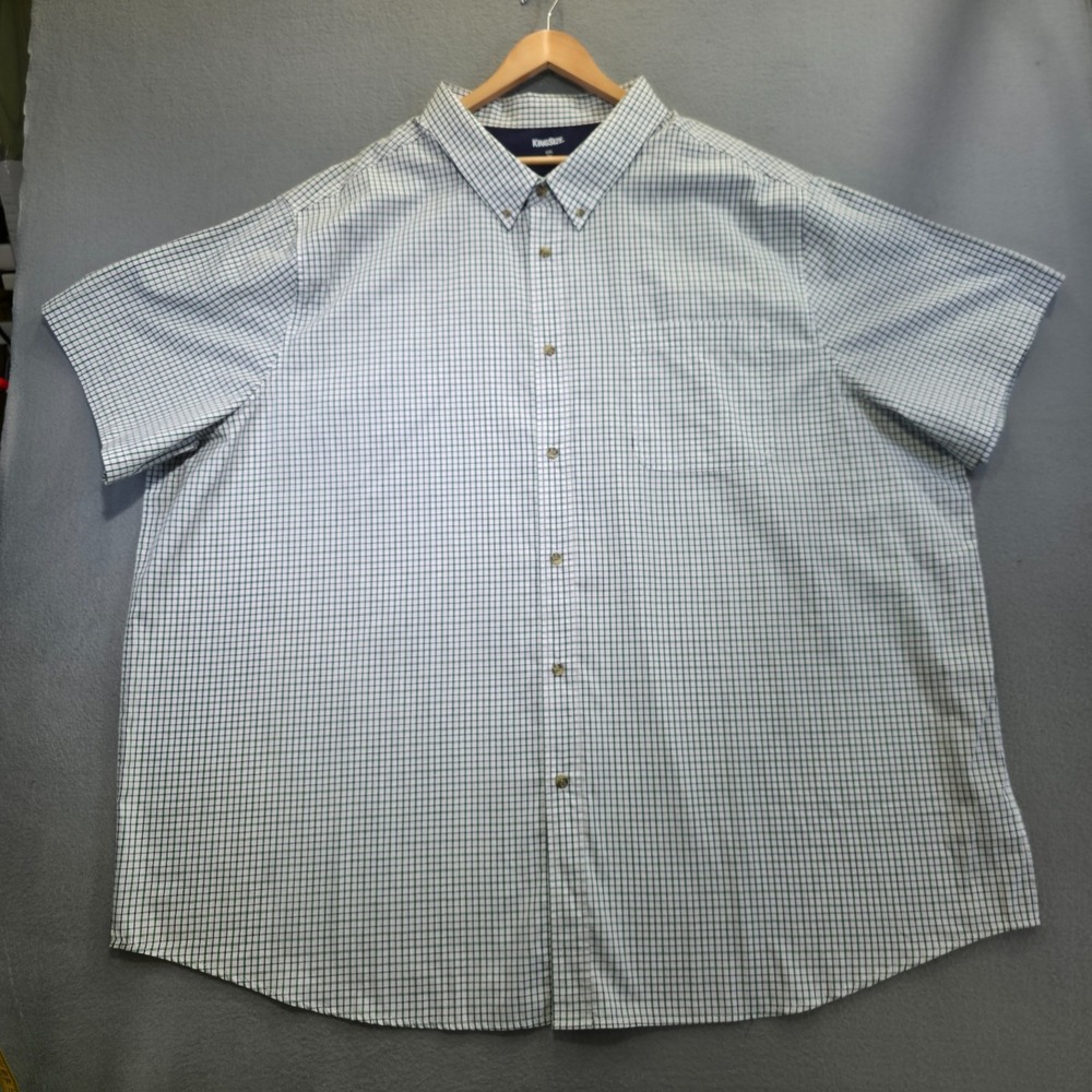 King Size Men's Green Check Short Sleeve Button Up Shirt Size 5XLT